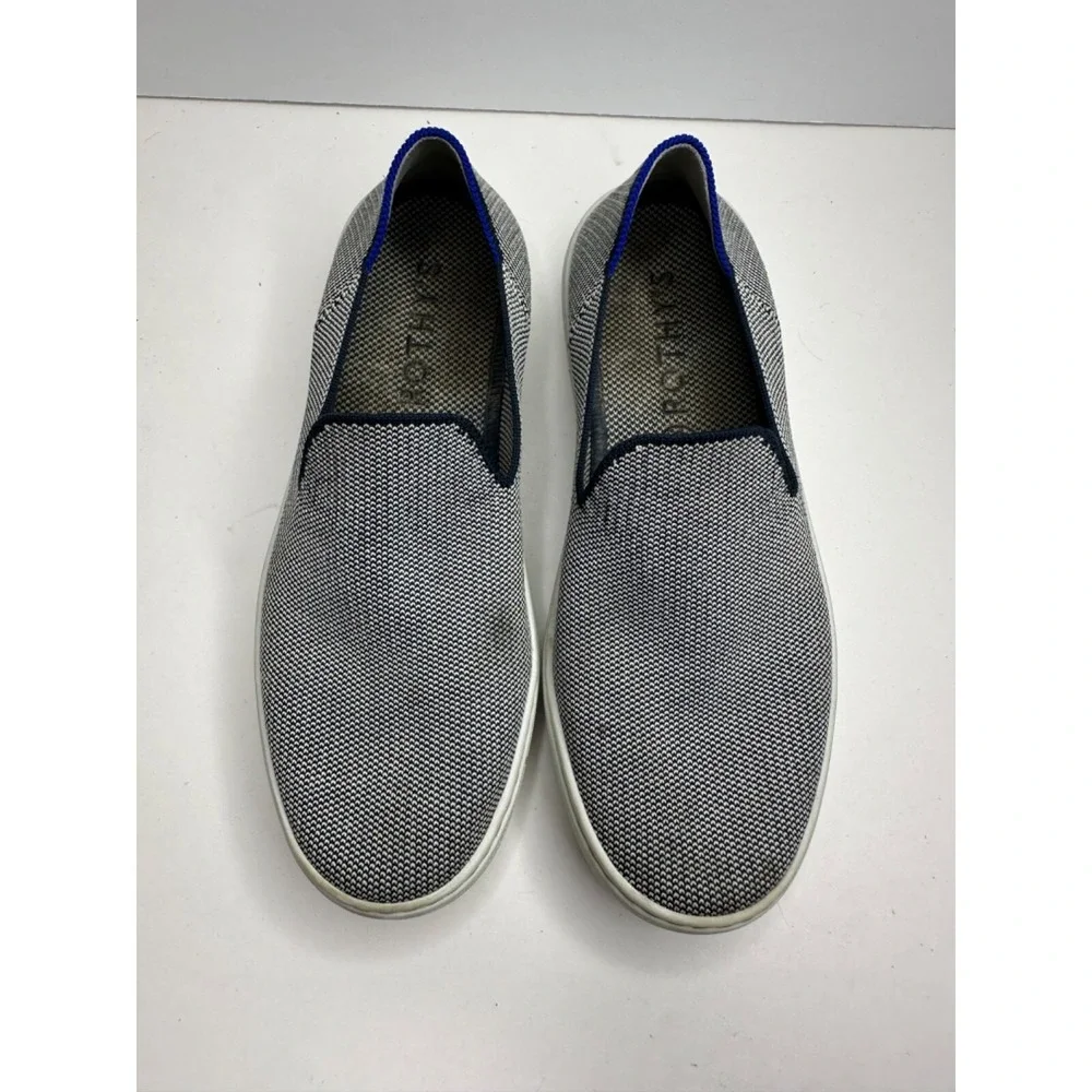 Rothy's Sz 7.5 Slip on loafers Knit Sneakers Rubber Soles Blue White
